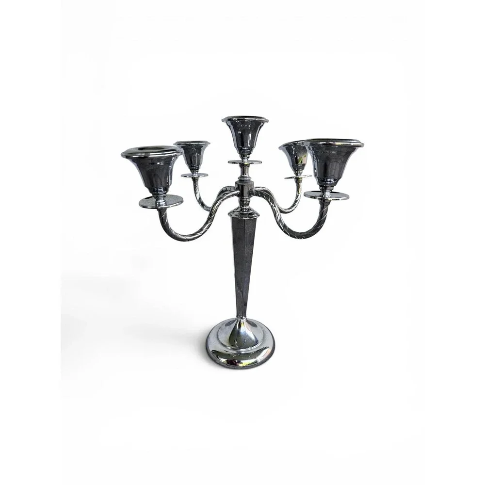Vintage R.C. Silver Metal 5-Light Candelabra Elegant 5-Arm Twist Candle Holder